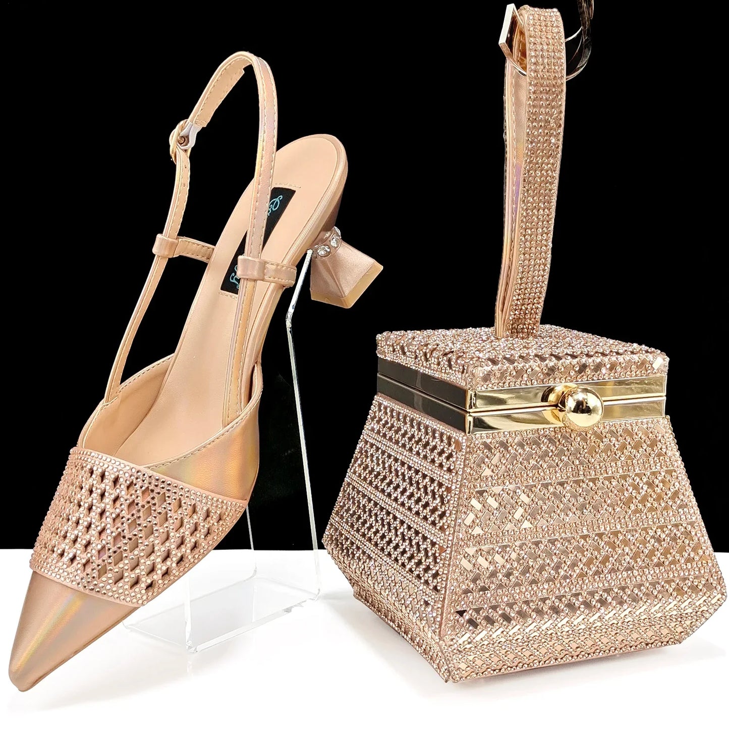 Fashionable Women's Rhinestone-encrusted Party Shoes And Special bag