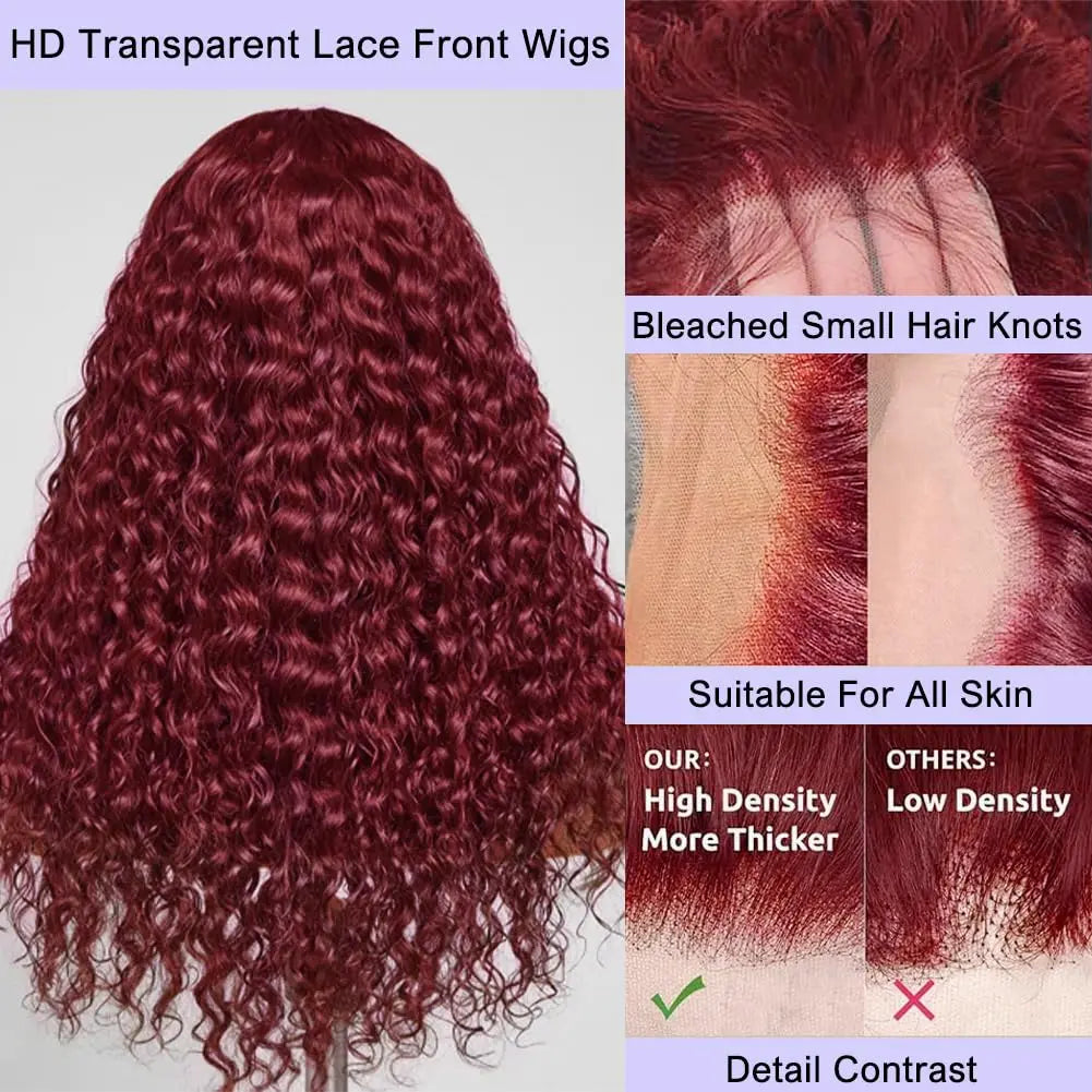 Curly wigs Transparent Lace Front Wig 99J Burgundy 13x4 13x6 Brazilian Deep Wave Frontal Human Hair Wig for Women Pre Plucked