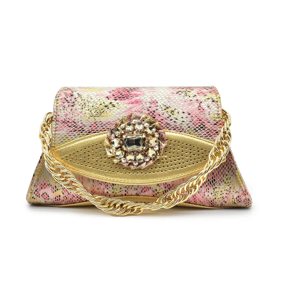 Italian Shoes and Bags Matching Set Decorated with Rhinestone