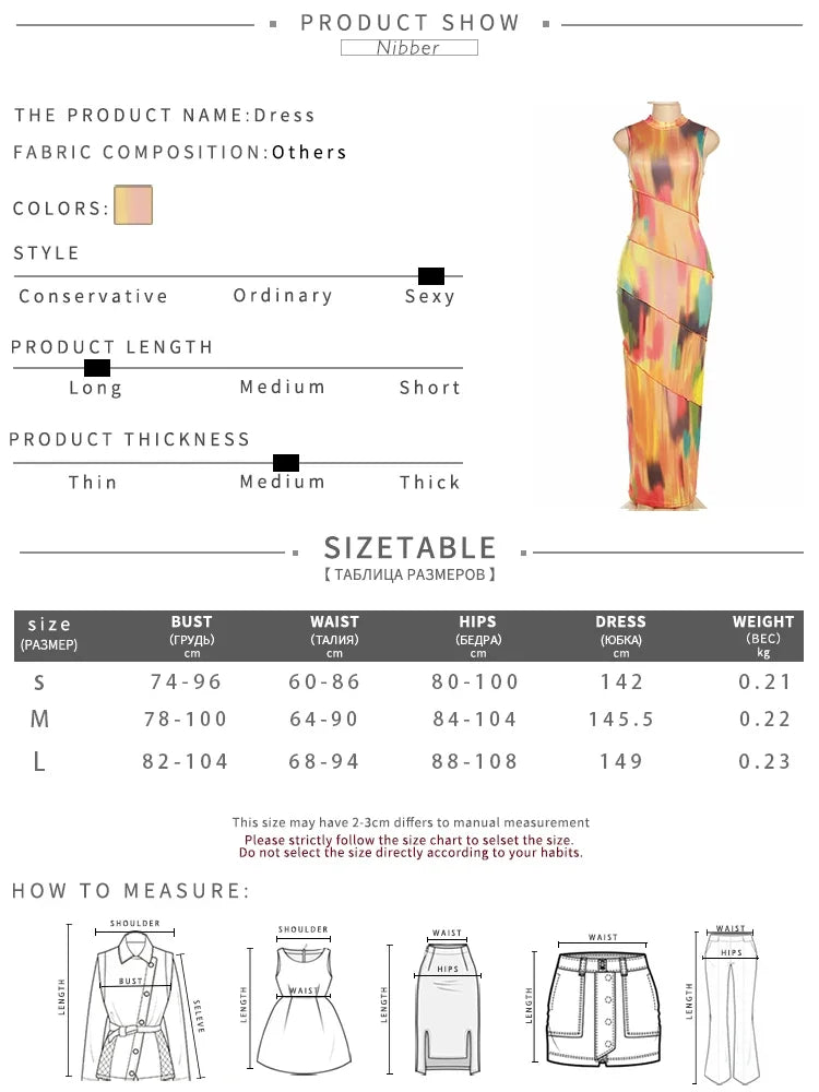 BWQ Colorful Tie-dye O-neck Maxi Dress Women Hipster Topstitch Patchwork Sleeveless Slim Robe Female Streetwear Vestido