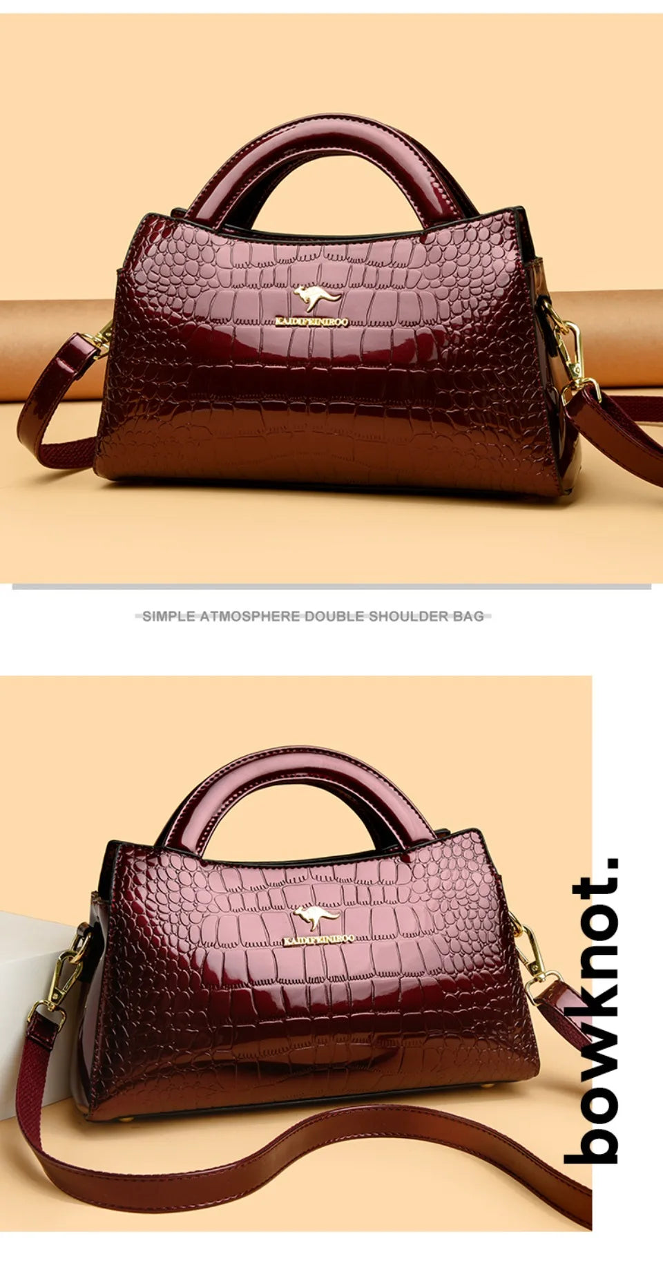 Kangaroo Brand Alligator Pu Leather Shoulder Bag Clutch Hand Bags