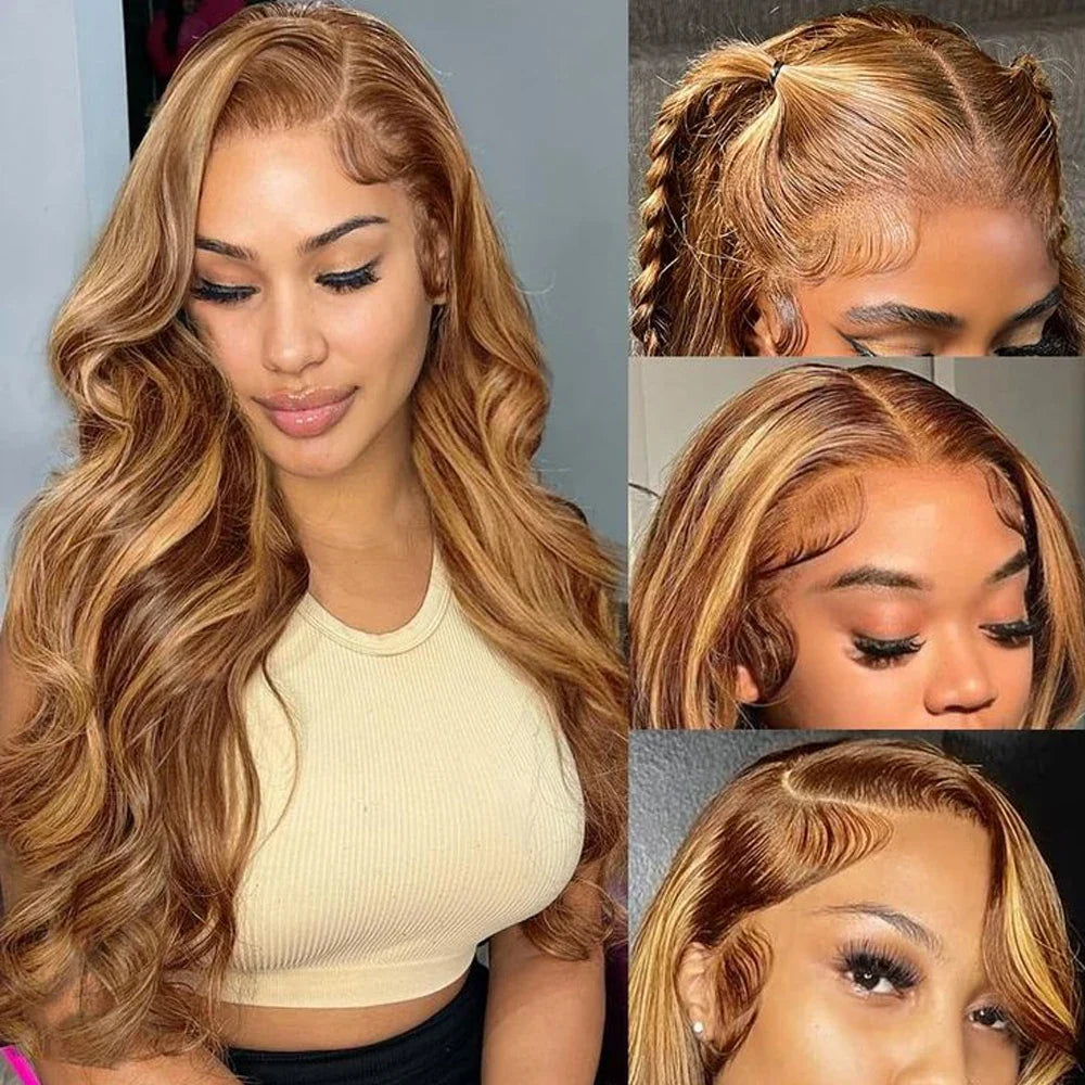 13x6 Body Wave Highlight Lace Front Synthetic Ombre 13x4 Lace Frontal Wigs Honey Blonde Colored Wigs For Women