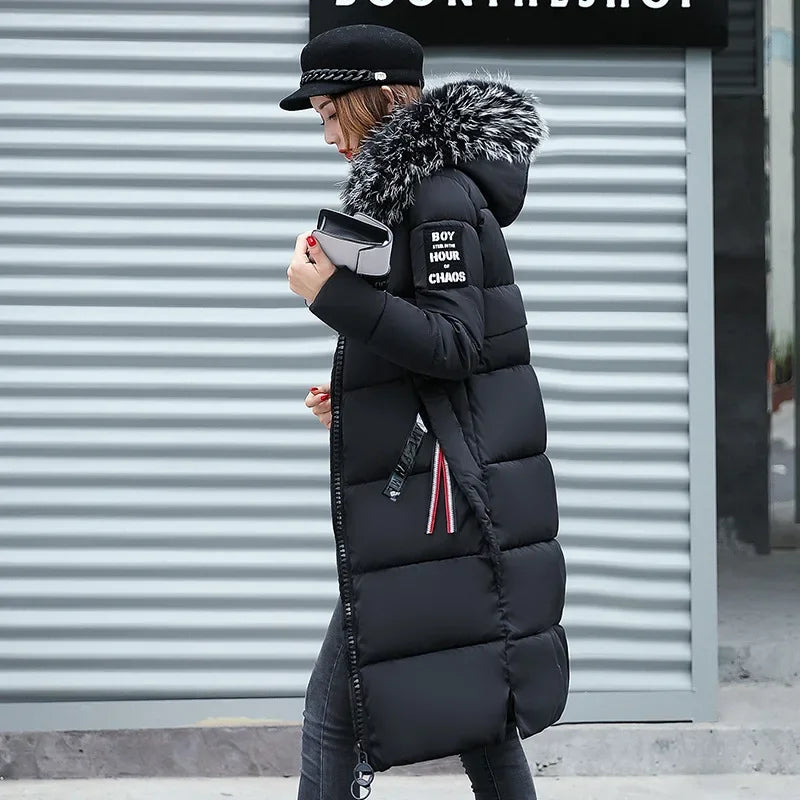 Women's Down Winter Big Fur Collar Hooded Jacket
