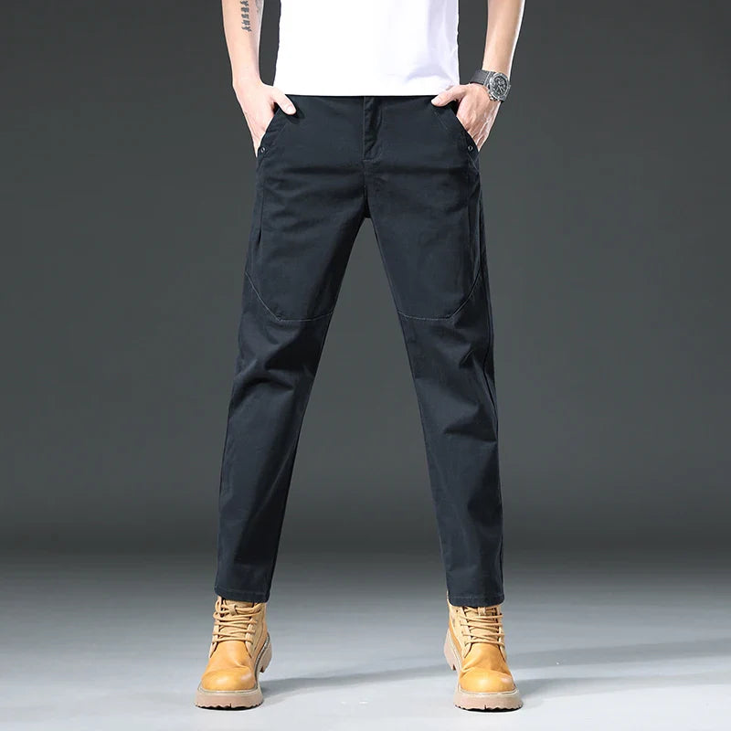 Cotton Cargo Trousers Men Outdoor Fit Straight Solid Color Sweatpants Man