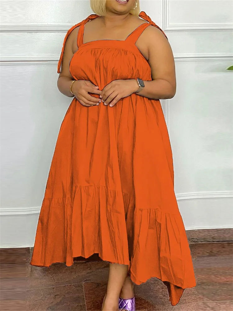 Wmstar Plus Size Dresses for Women New In Summer Clothes Slip Bow Big Hem Solid Elegant Maxi Dress Wholesale Dropshipping 2023