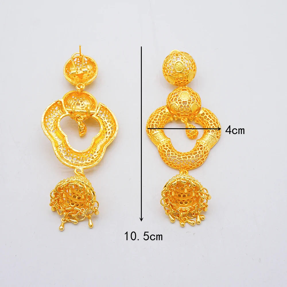 Bohemia Long Tassels Earrings African Dubai Gold Color Drop Earrings For Women Pendant Stud Earrings Wedding Jewellery Gifts