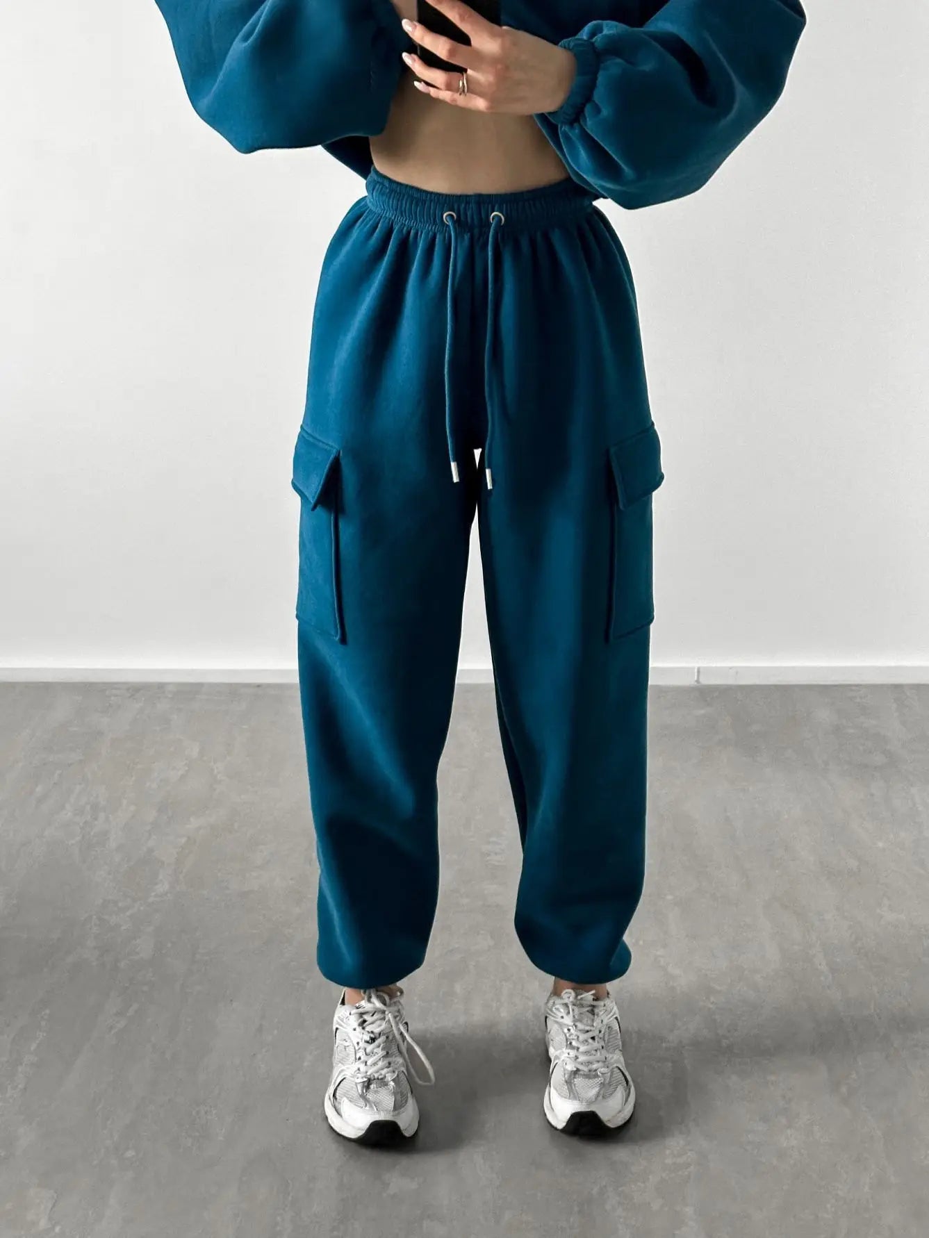 Hoodies Suit Winter Autumn Solid Casual Tracksuit Women Fleece 2 Pieces Set Sports Sweatshirts Pullover Jogger Sweatpants Outfit