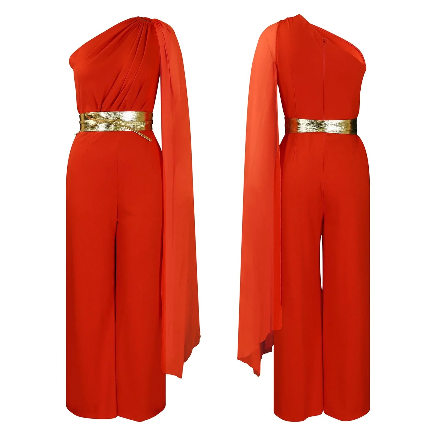 Elegant Jumpsuits & Rompers for Woman One Shoulder Flying Sleeve High Waisted Luxury Birthday Party Dinner Outfits Overalls 2024
