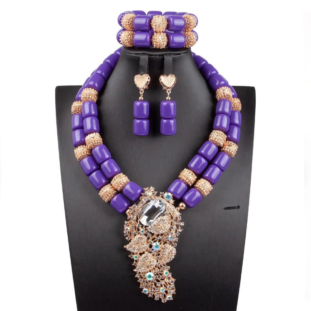 Fabulous Artificial Coral Wedding African Beads Jewelry  Luxury Bride Costume Statement Necklace Jewelry