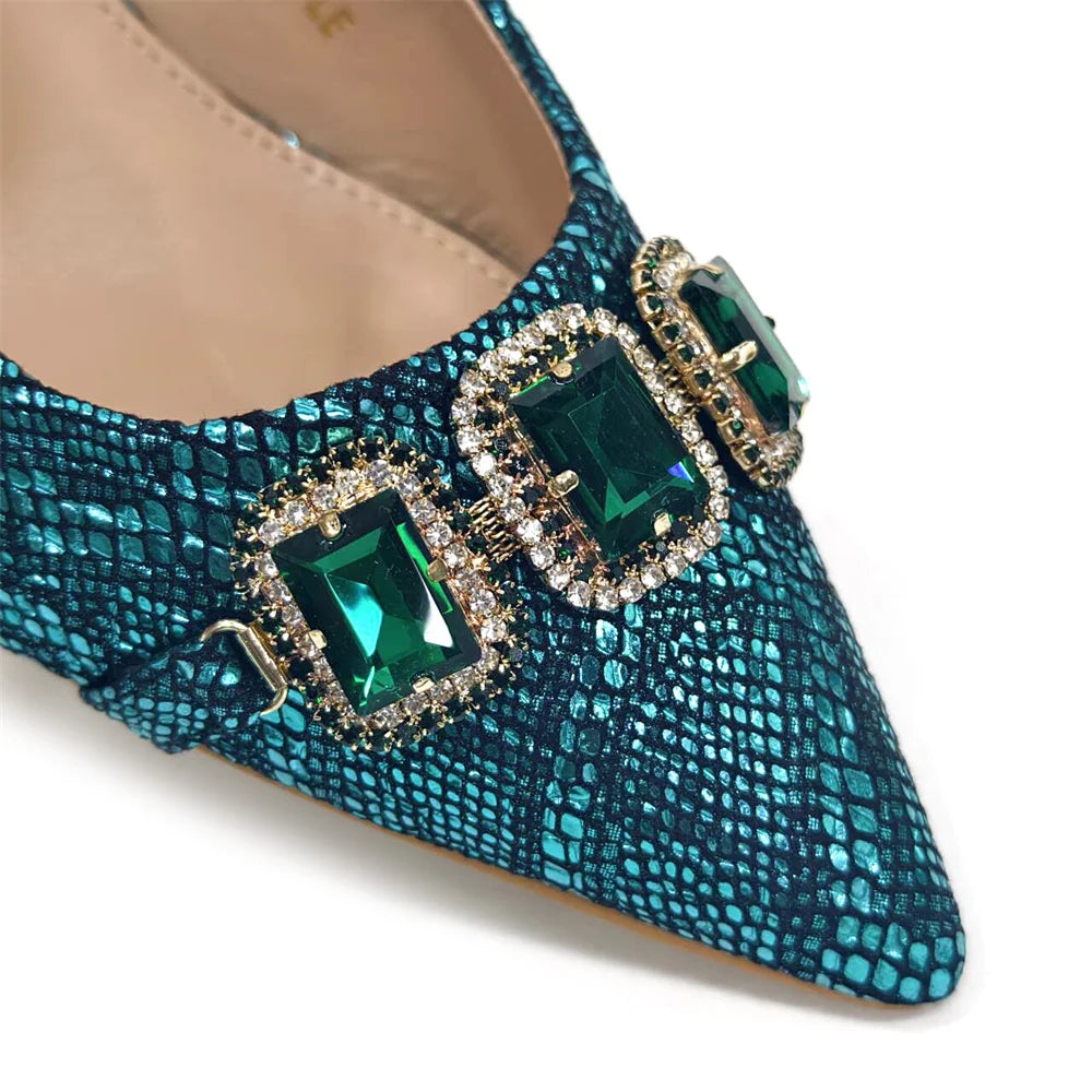 2024 Rhinestone Pointed-Toe High Heels Shoes and Bags Set for Women Wedding and Party Elegant Luxury Fashion in Wine Color