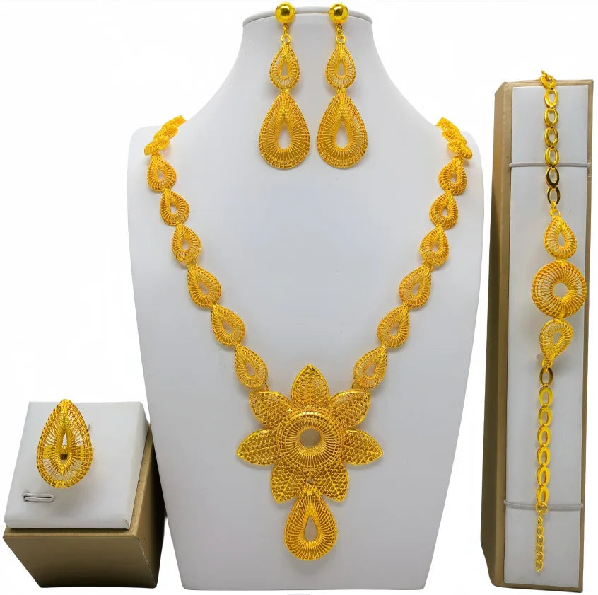 Dubai Necklace Earrings For Women Wedding 24k Gold Plated African Jwellery Bridesmaid Party Gift  Bridal Dubai Jewelry Sets