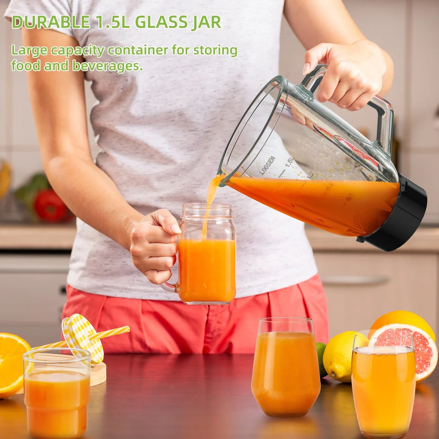 BioloMix Personal Blenders with 1.5L Glass Jar, 1300W Smoothie Blender Combo for Frozen Fruit Drinks, Sauces