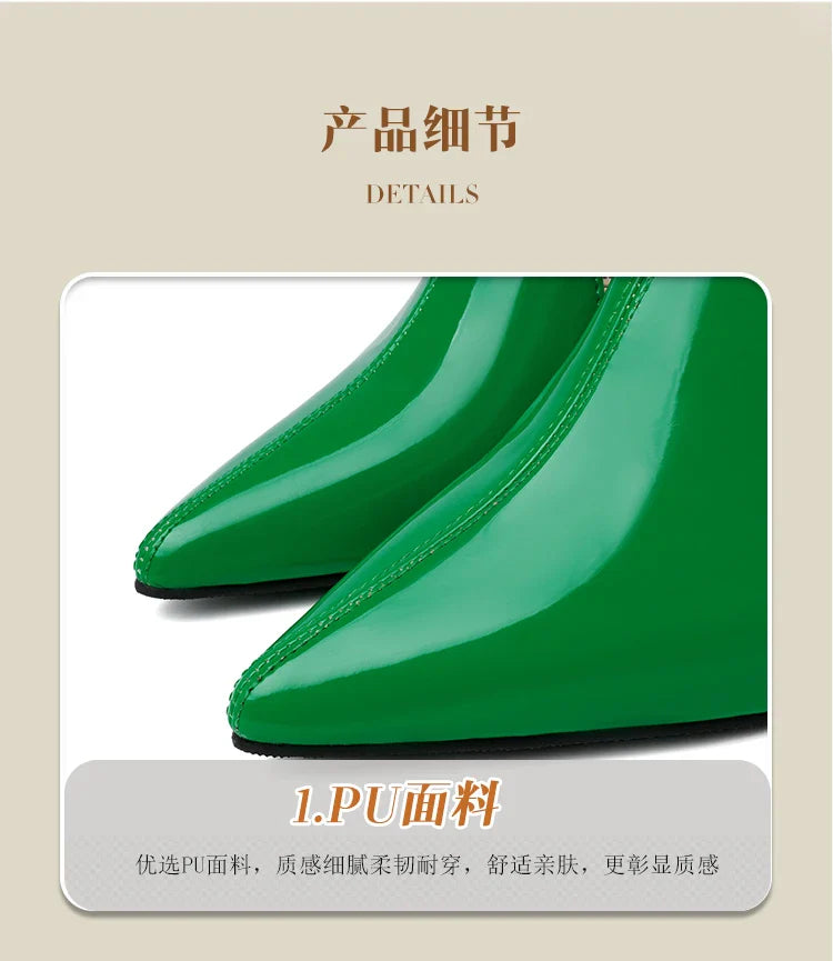 High Heel Slippers Pointed Toe Shoes Woman Elegant Mules Shoes Women Black Green Metal Heel Outdoors Womens Slippers Big Size