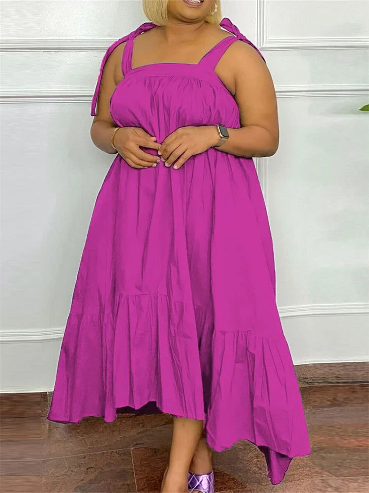Wmstar Plus Size Dresses for Women New In Summer Clothes Slip Bow Big Hem Solid Elegant Maxi Dress Wholesale Dropshipping 2023