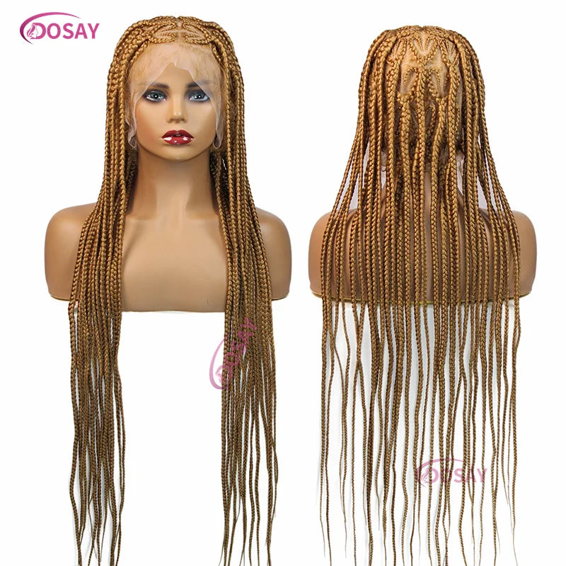 36" Synthetic Lace Braided Wigs Blonde Heart Box Braids Lace Wigs Long Black Cornrow Braided High Quality Lace Front Wig Ladies