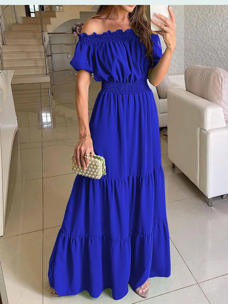 Summer Boho Red Dress Fashion Short Sleeve Beach Long Dress Casual Loose Elegant Holiday Party Dresses For Women Robe Femme 2023