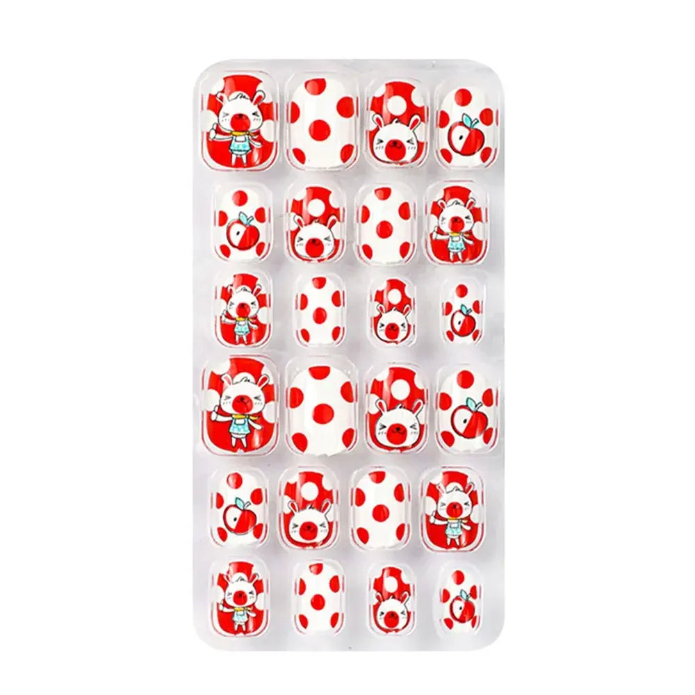 24Pcs/Set Kids Candy Flower Cute Fake Nails Detachable Full Cover False Nails Press On Nails Children Girls Nail Decoration Gift