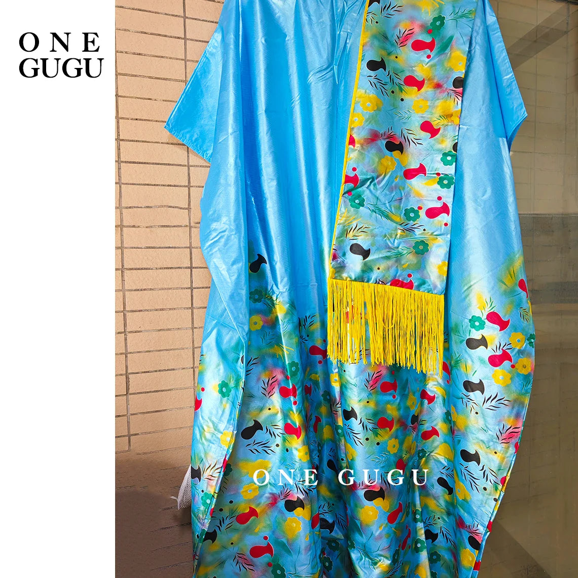 First Quality Hot Stamping Printing African Traditional Dashiki Basin Wedding Dress Blue Bazin Riche Boubou With Tassel Shawl