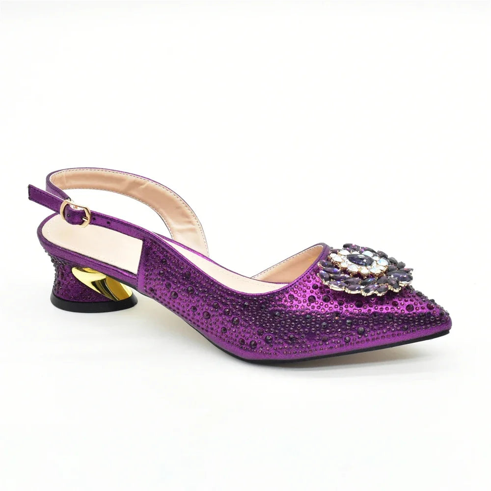 Elegant Italian Women's Rhinstone Pumps Heels Shoes and Bag Set To Match for Weddings and Party