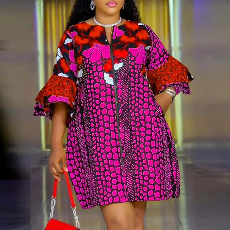 Plus Size 5XL VONDA Women Bohemian Printed Dress 2025 Summer Short Dress Flare Sleeve Party Sundress Casual Vestido Robe Femme