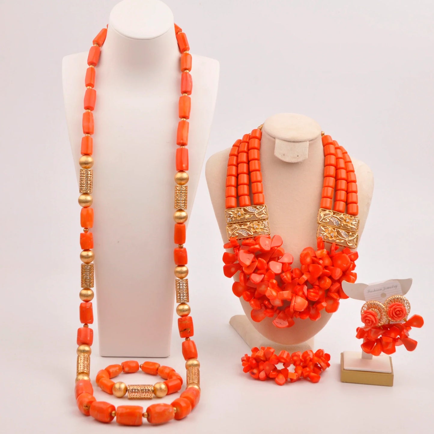 splendid orange nigeria coral beads necklace african jewelry set bridal wedding jewelry sets C21-23-01