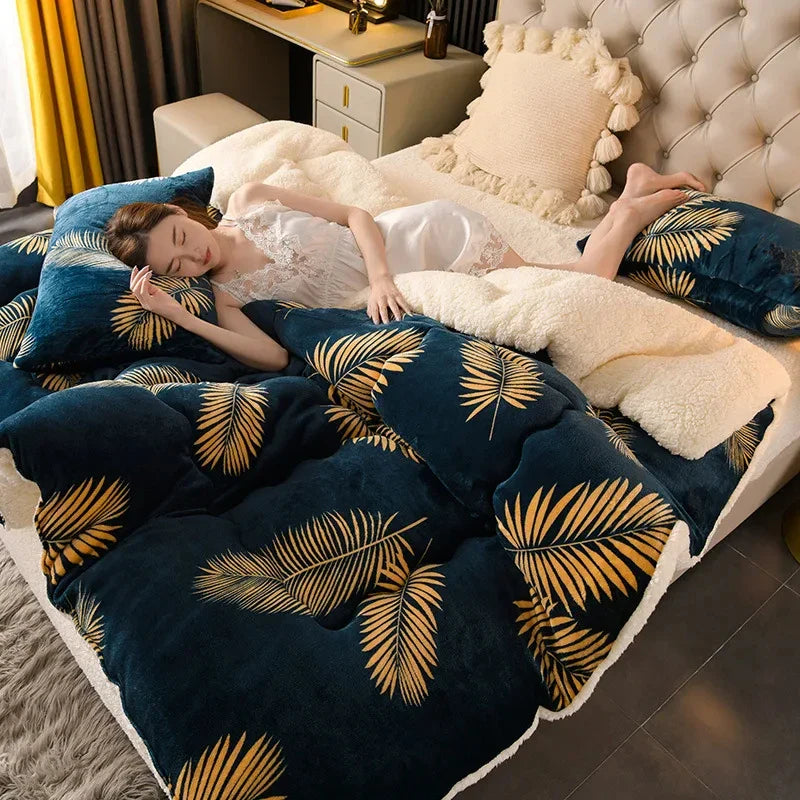 Winter Bedding Thick Quilt Blanket Thick Warm Flannel Fleece Comforter for Cold Nights