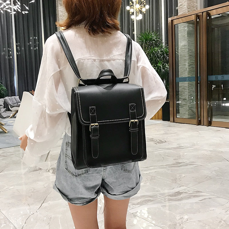 Vintage Backpack Female Pu Leather Bag Backpack Fashion School Bag