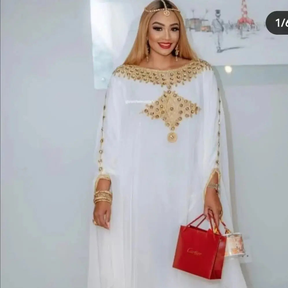 Chiffon African Dashiki Muslim Abayas For Women Dubai Maxi Bazin Dress Pattern Print Kaftan Batwing Sleeve Sashes Pullover Robe