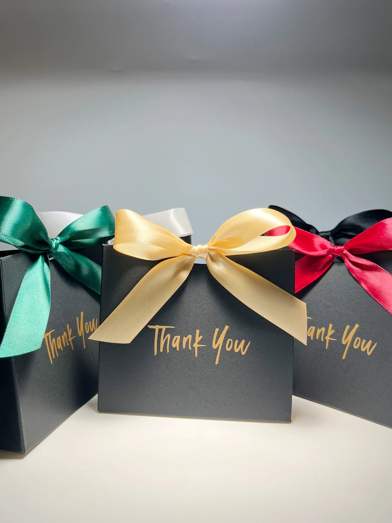 Elegant Black Gift Boxes with Ribbon, Thank You Candy Box, and Mini Gift Bag Versatile Gift Packaging for Any Occasion