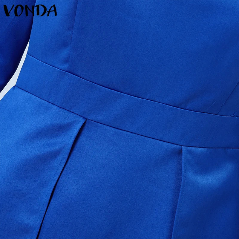 Plus Size 5XL Bohemian Maxi Long Dress 2025 VONDA Women Elegant Satin Dress Ruffle Sundress Casual Vestidos Solid Color Robe