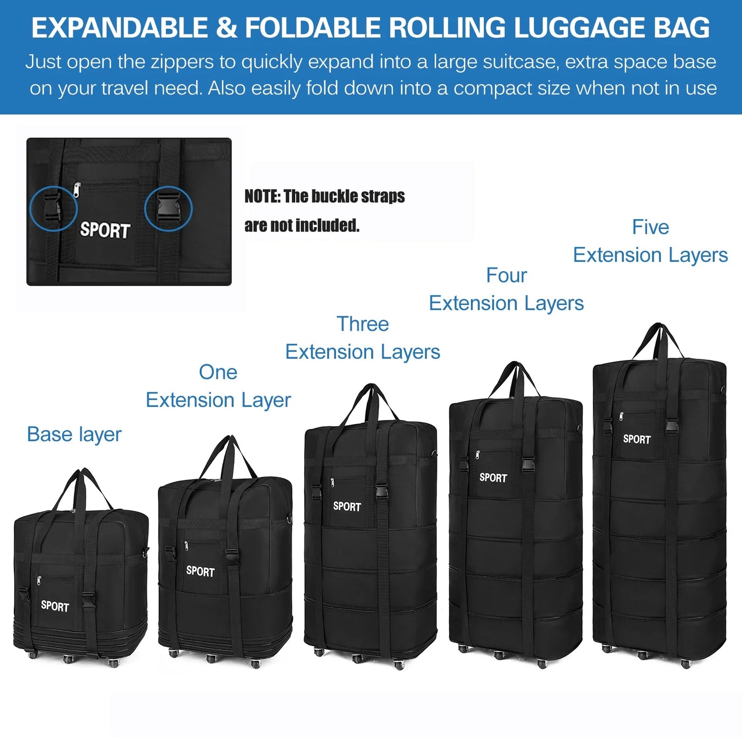 Waterproof Portable Travel Rolling Suitcase Air Carrier Bag Unisex Expandable Folding Oxford Suitcase Bags With Wheels