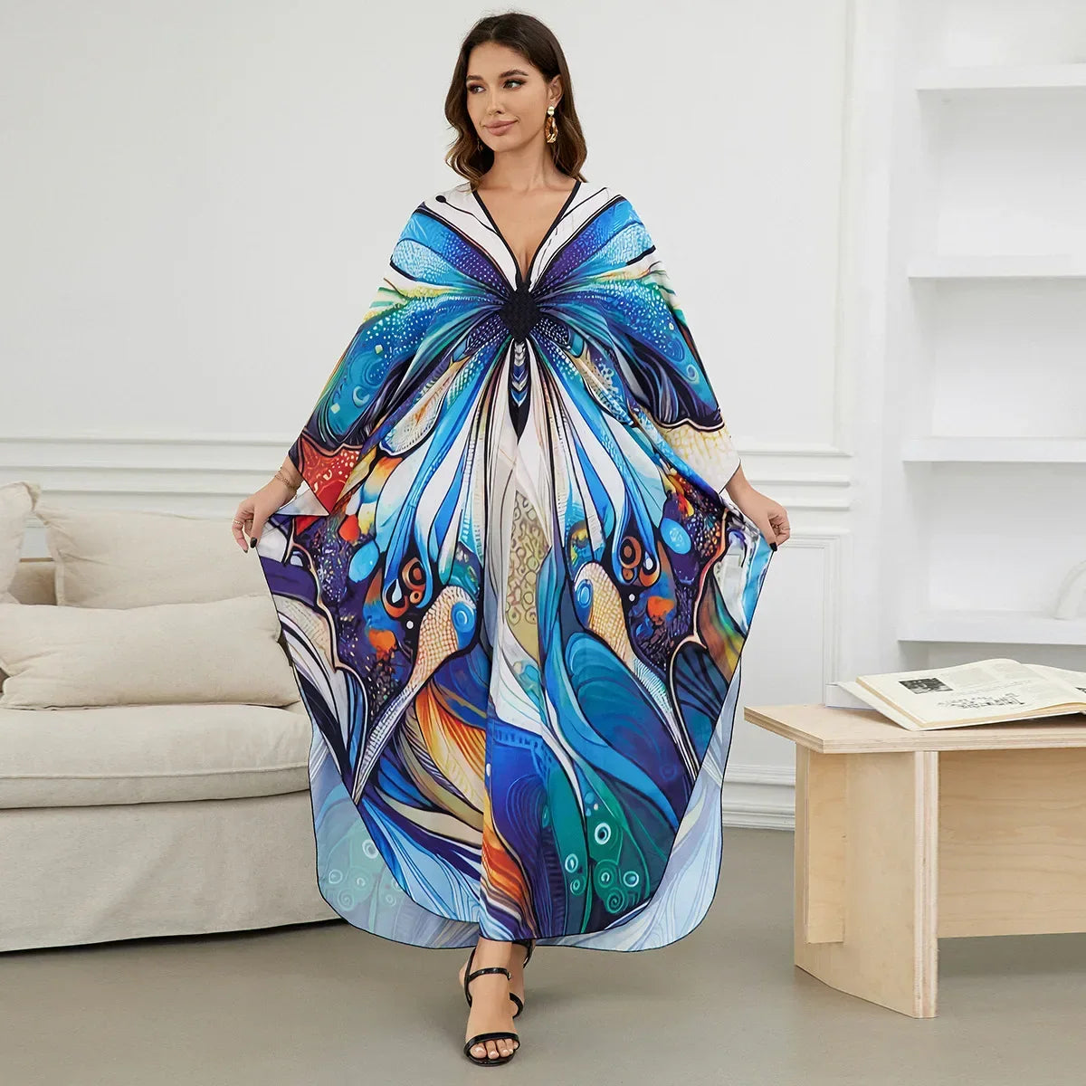 2.Maxi Kaftan Beach Dresses for Women – Artistic Summer Robe with Bold Prints