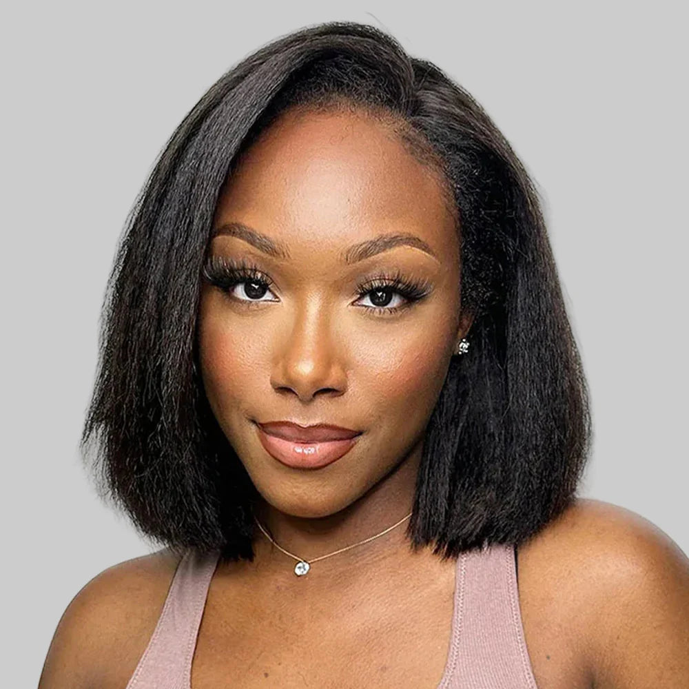 4c Hairline Kinky Straight Bob Human Hair Wig 4c Kinky Edges Curly Baby Hair Short Bob 13x4 Lace Frontal Wigs 4x4 Closure Wigs