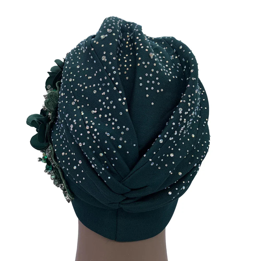 Elegant African Turban Cap with Shiny Rhinestone Ready to Wear Nigeria Auto Gele Headtie Party Women's Head Wrap Bonnet Turbante