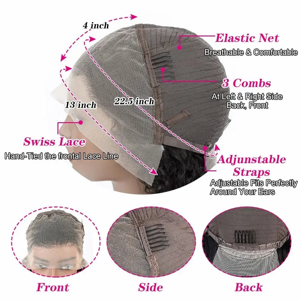 180 200 Density 13x4 13x6 HD Lace Front Wig for Women Human Hair Loose Deep Remy Wave Natural Black Frontal Pre Plucked