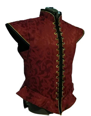 Medieval Renaissance Tudor Elizabethan Jerkin Vest – Colonial Blue Brocade Costume Vest for Men