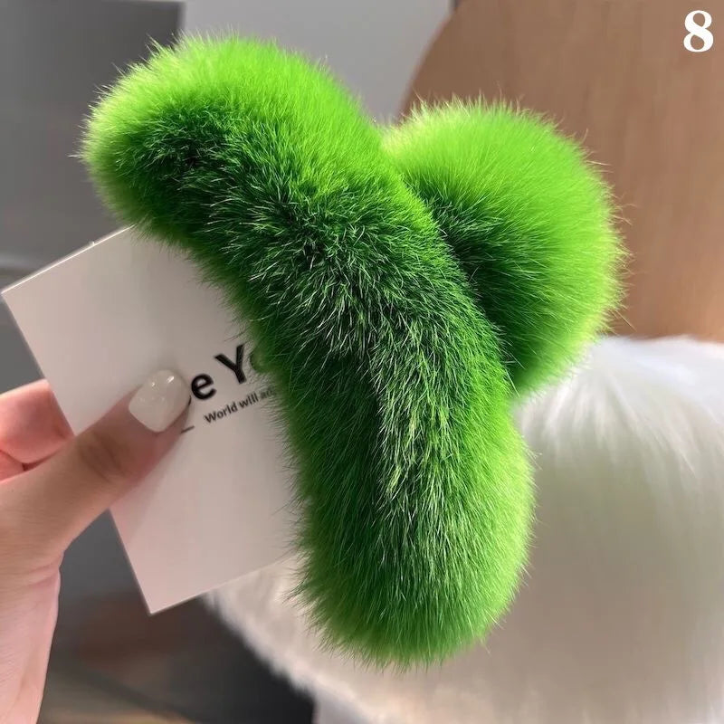 Winter Oversized Faux Fur Big Crab Hair Clip Cute Plush Ponytail For Women