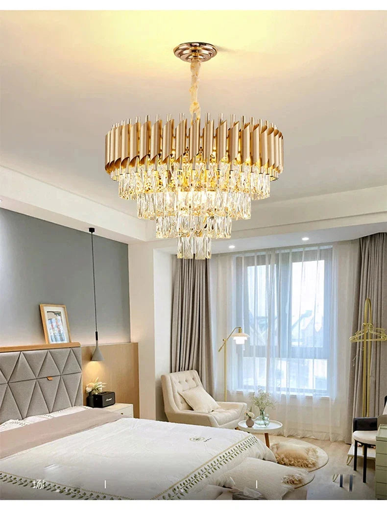 Creative Luxury Crystal Chandelier Rectangular Restaurant Pendant Lights Modern LED Living Room Lamp Lustre Home Elegant Fixture