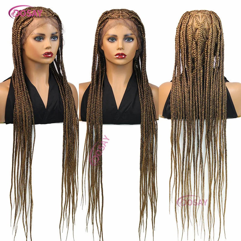36" Synthetic Lace Braided Wigs Blonde Heart Box Braids Lace Wigs Long Black Cornrow Braided High Quality Lace Front Wig Ladies