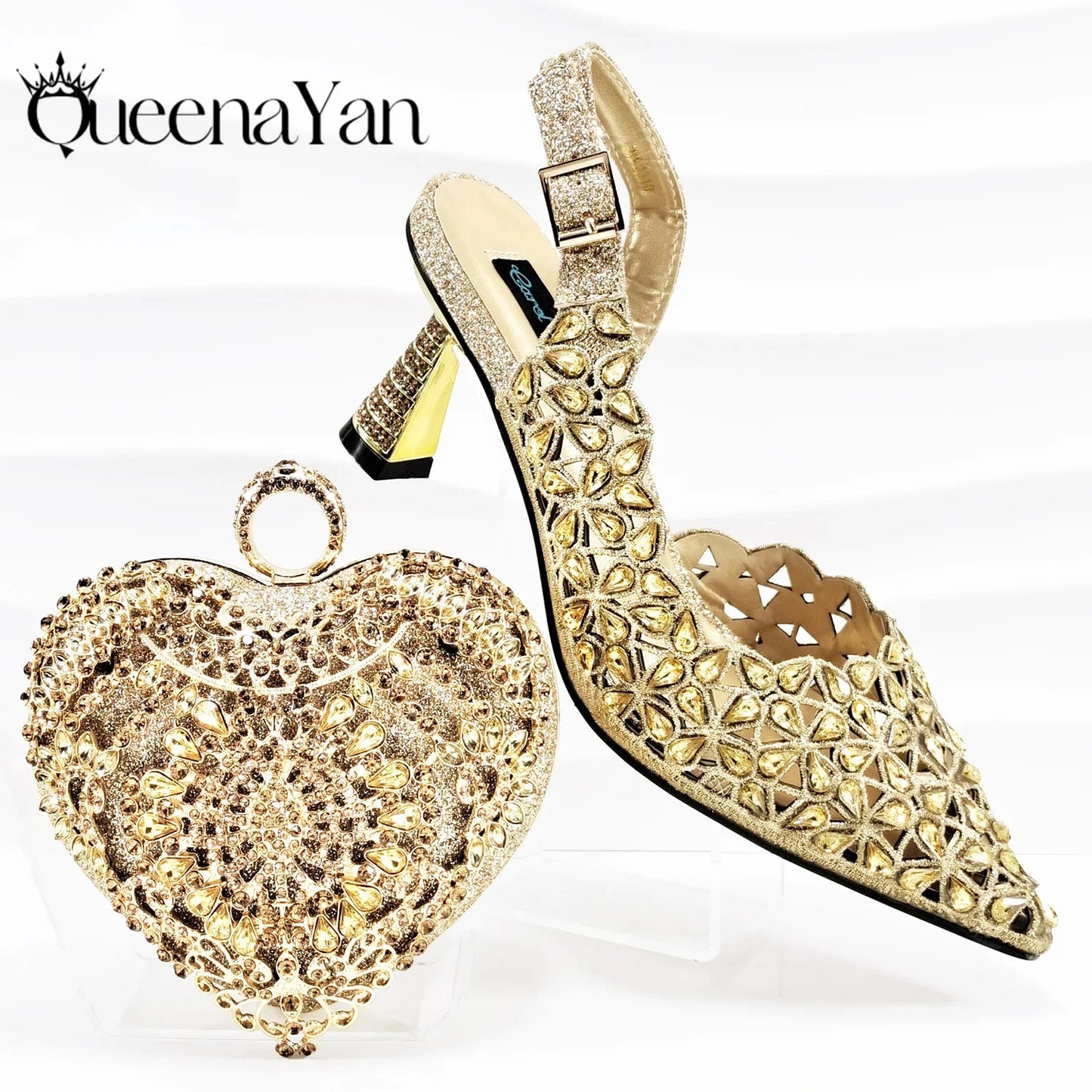 QSGFC New Shoes and Bags Matching Set 2024 Nigerian Women Heel Party for Women Fuchsia Colour Italian Design Wedding INS Design