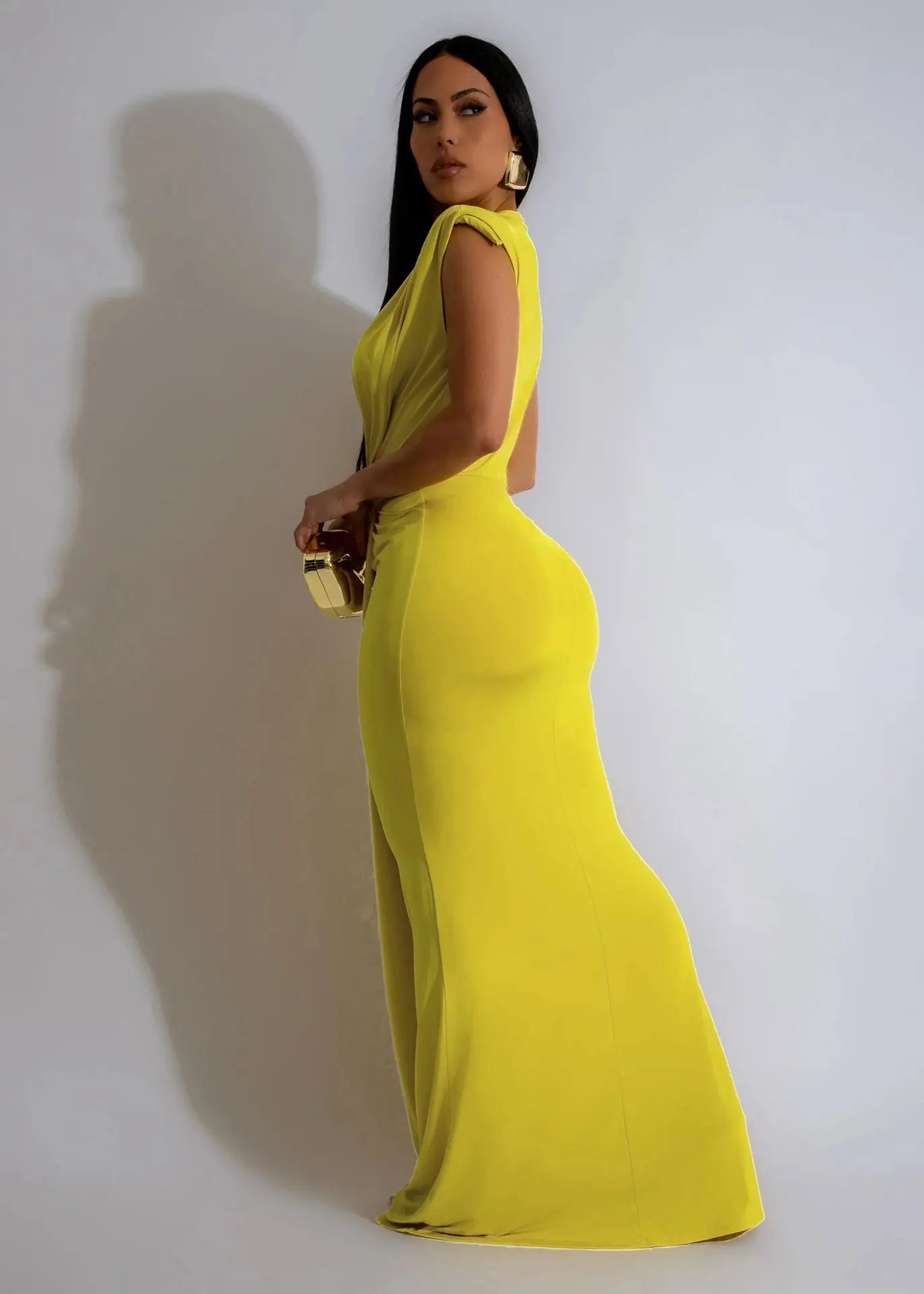 CM.YAYA Women Sleeveless Ruched Deep V-neck Long Maxi Dress 2024 Street Evening Birthday Night Club Party Vestidos Sexy Dresses
