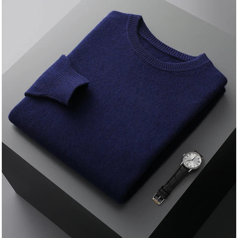 Men’s 100% Merino Wool Jumper – Crew/O-Neck Pullover Soft Warm Breathable, Solid Colour