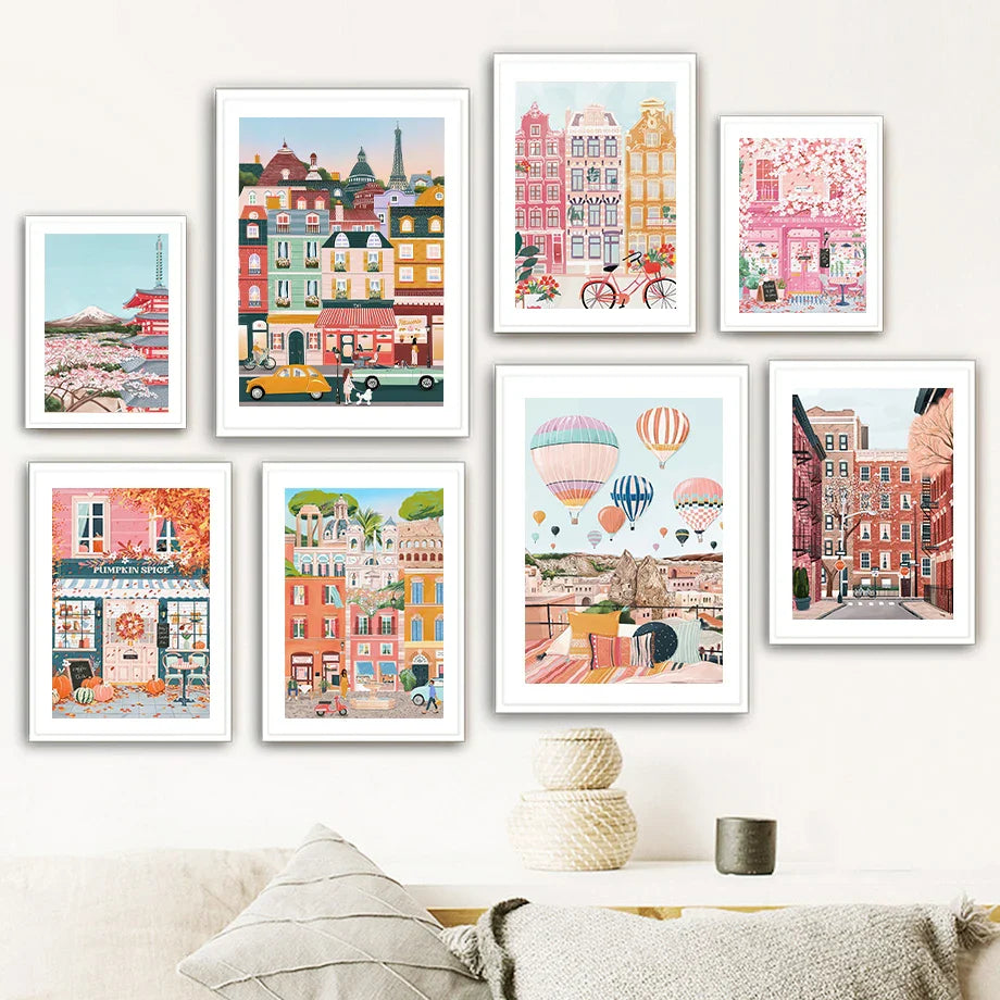 Urban & Travel Poster Wall Art – Hot Air Balloon & City Prints