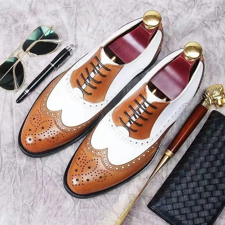 Men's Leather Shoes New Brogue Carved Large Size Shoes for Men Color Matching Quality Business Drive Men's Dress Leather Shoes