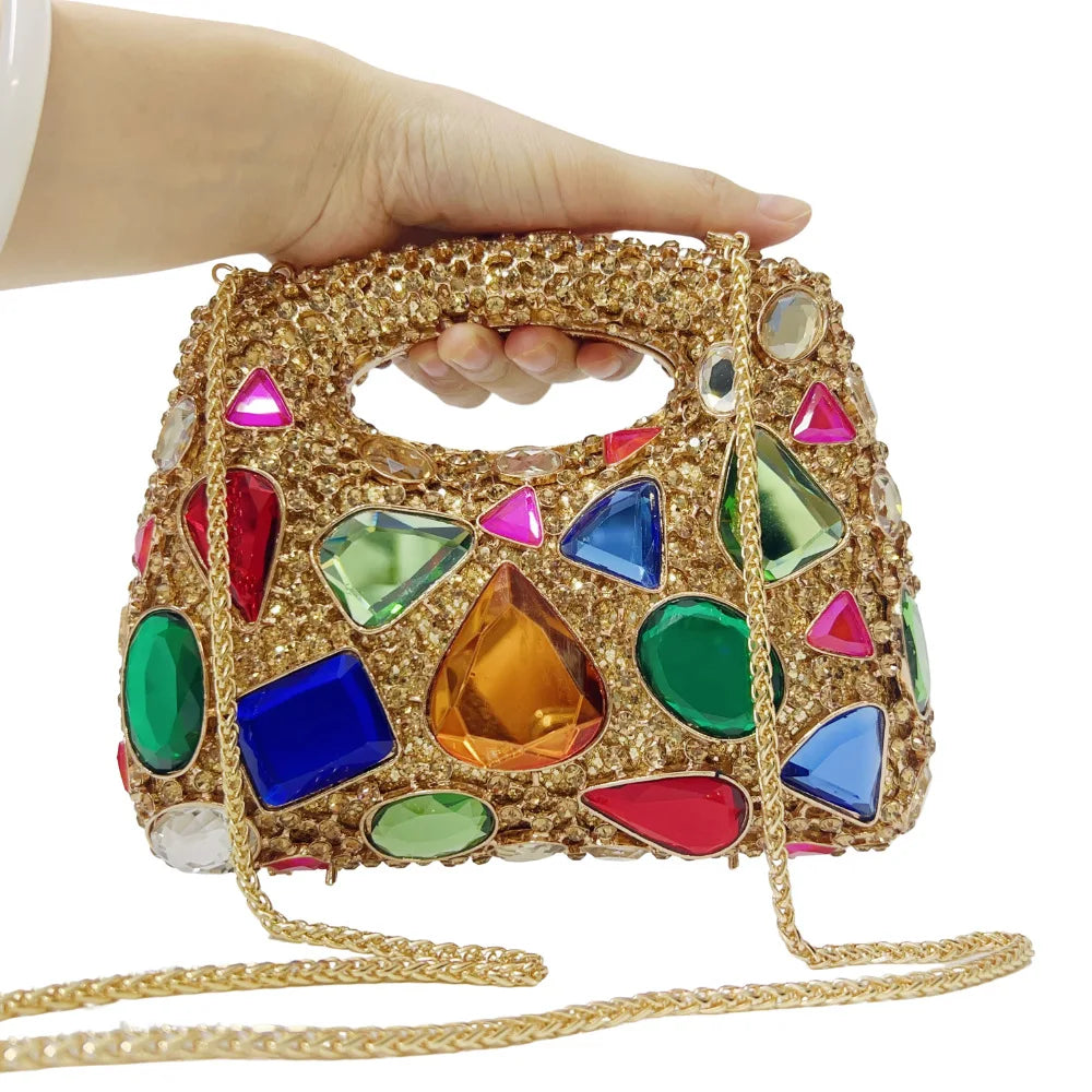 Women's Gold Crystal Clutch Purse