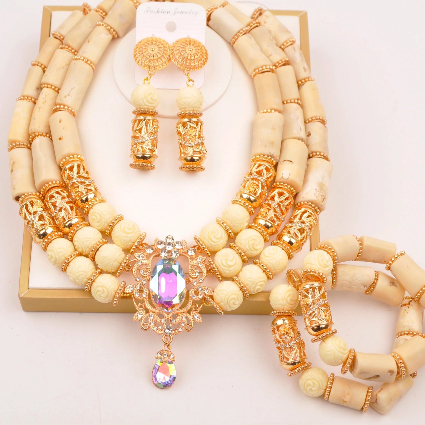 Natural coral beads orange necklace set for stylish Nigerian wedding couple African jewelry