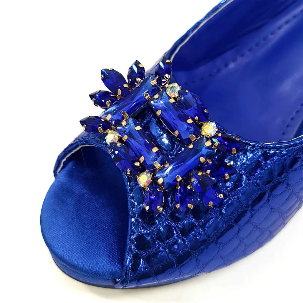 Women's Open Toe Heels Fashionable Rhinestone Decoration Shoe and Bag Set