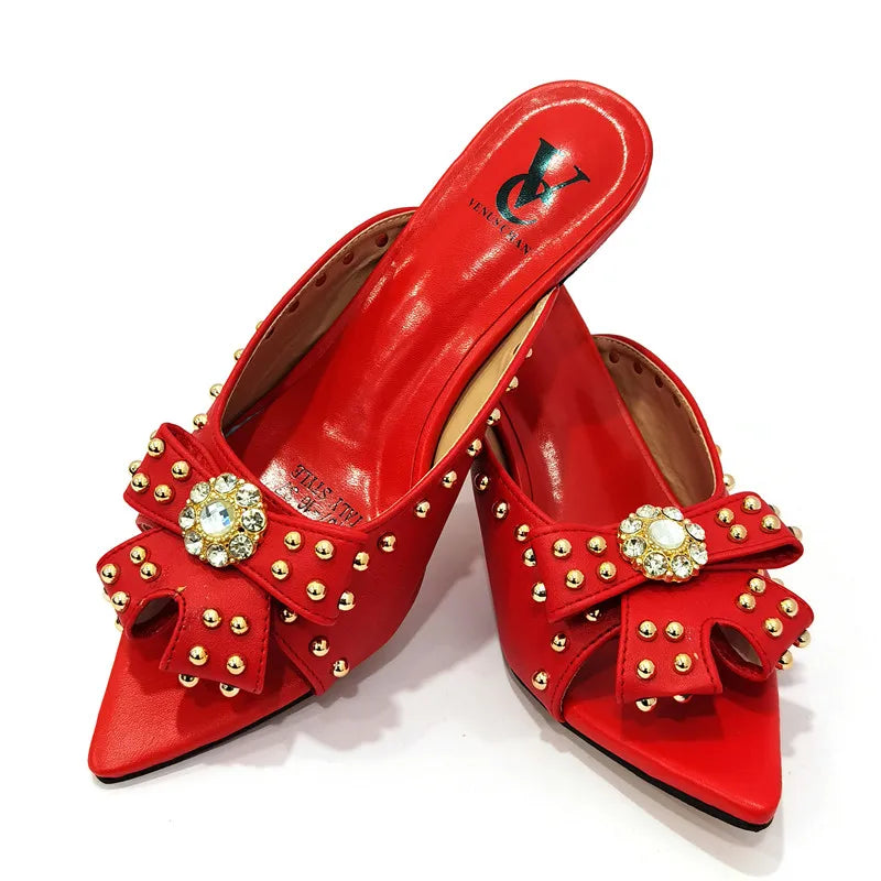 2022 Rivet Style  Women Shoes and Bag to Match in Color matching High Quality Nigerian Design Matching Shoes and Bag