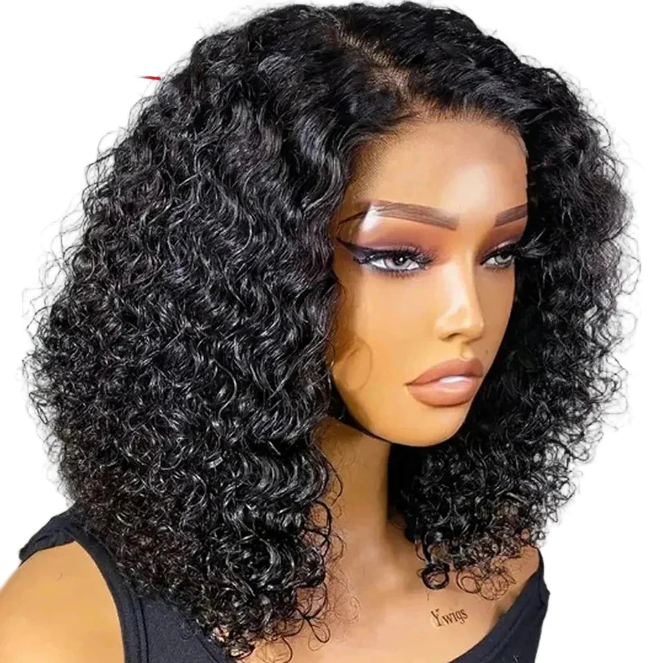 Brazilian Deep Curly Bob Hair Wigs Natural Black Color Brown HD Lace Front Part Transparent Highlight 4/27 Color Remy Hair Wig