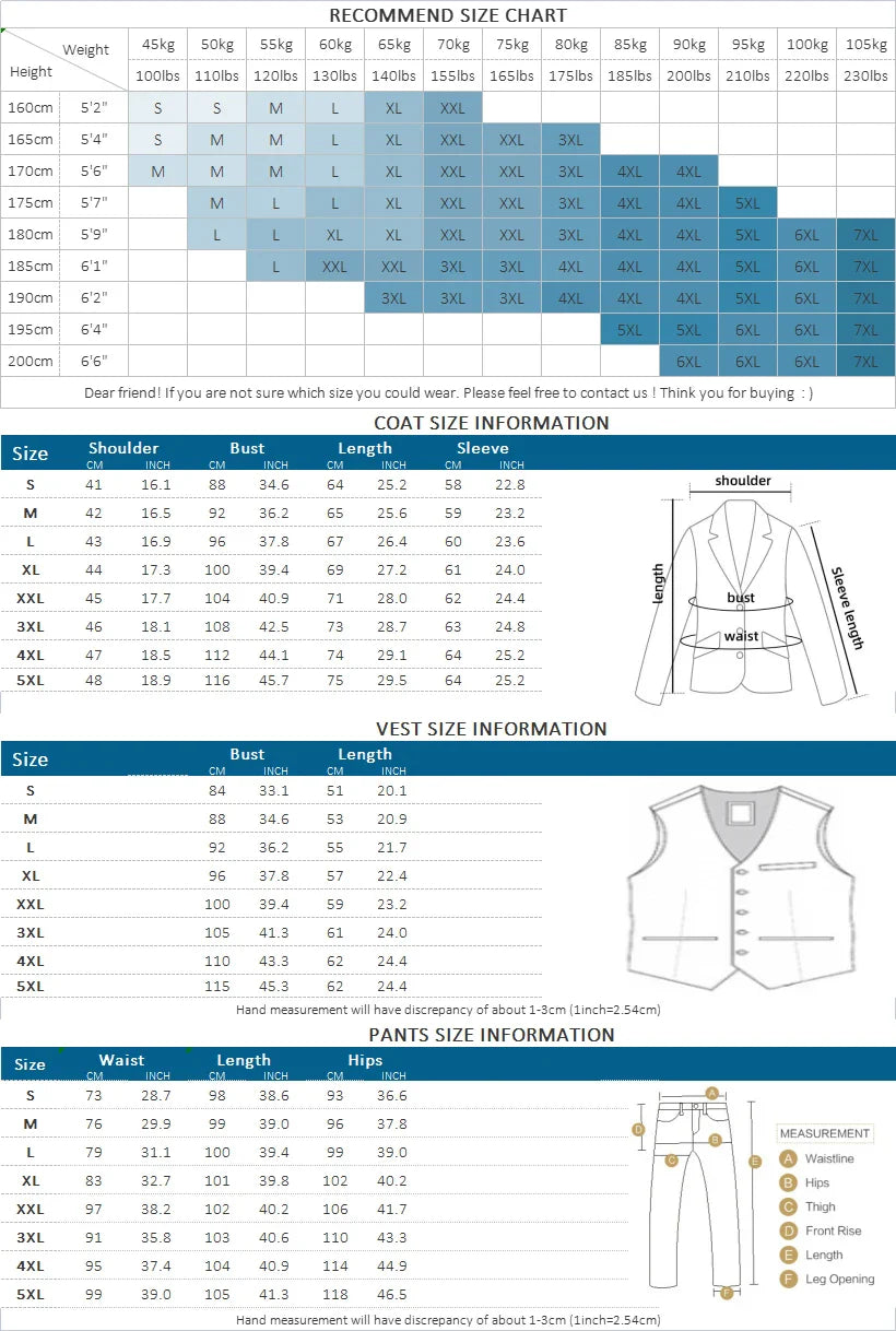 High-end Brand Classic Blue or Gray Plaid Men's Casual Business Suit Retro Official Suit Groom Wedding Dress Jacket Vest Pants
